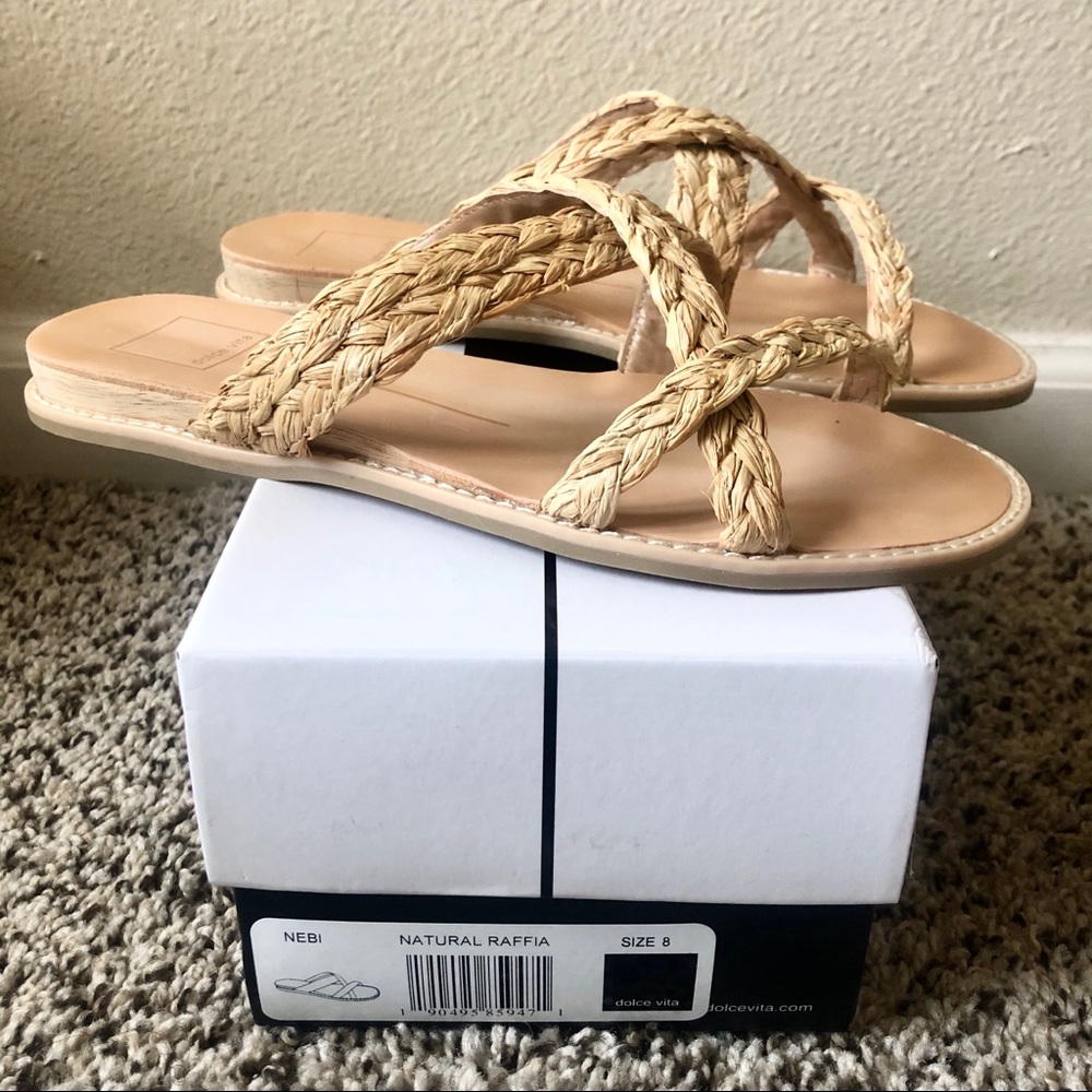 Dolce Vita Natural Raffia Braided Slide Sandals - Neutral Tan
